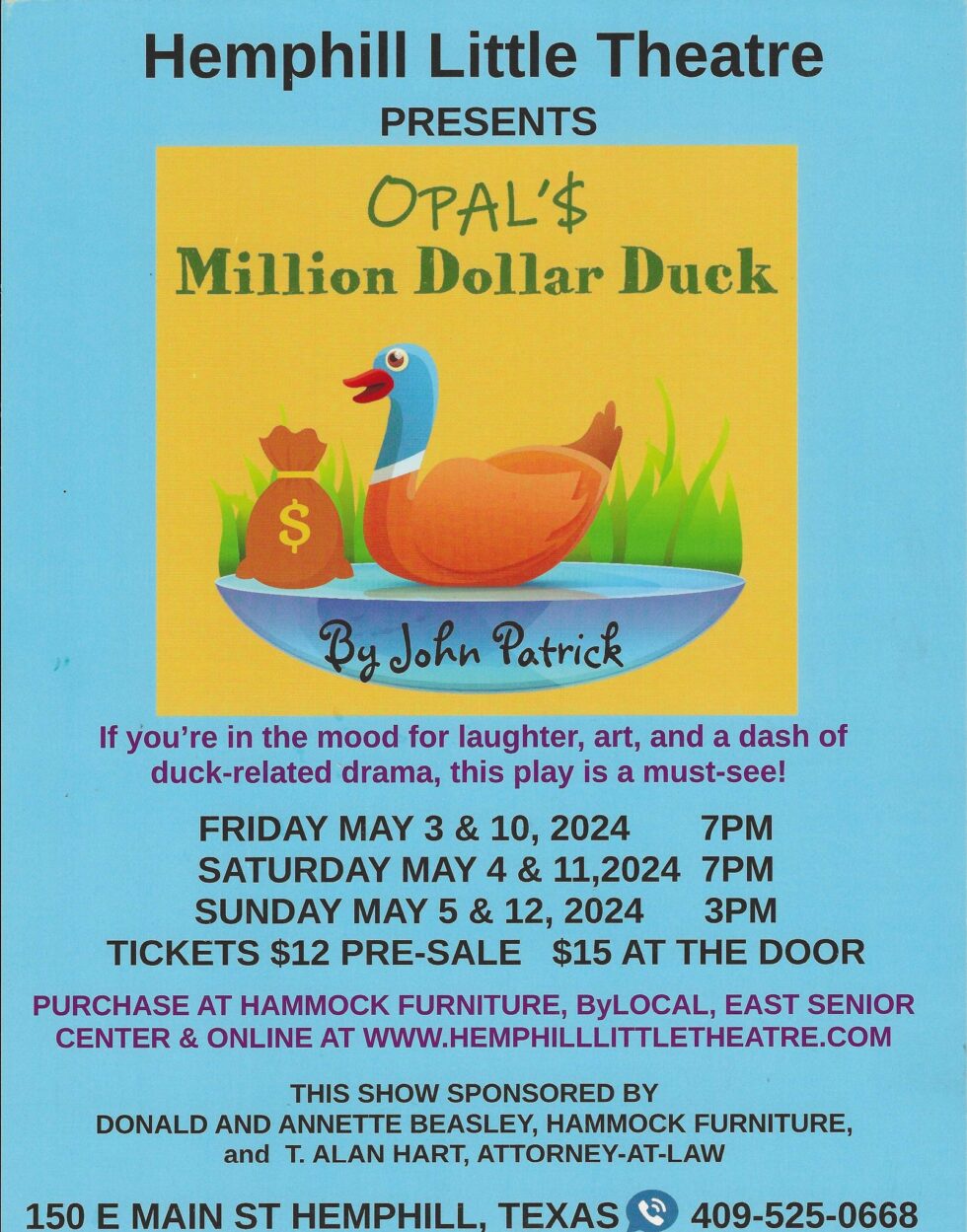 “Opal’s Million Dollar Duck” opens at the Hemphill Little Theatre, May ...